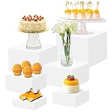 Emwel Buffet Risers-6 dimensions（3in+4in+5in+6in+7in+8in White Acrylic Food Risers, Dessert Table Display Set for Buffet Table, Acrylic Display Stands for Catering Dessert Jewelry Figures Show