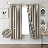 Joydeco 100% Blackout Curtains Bedroom 46 x 54 Inch Drop, Faux Linen Pencil Pleat Thermal Insulated Drapes with Coating Back Layers for Room Darkening Privacy Protection, 2 Panels, Linen Colour
