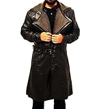 Mens Shearling Style Brown Leather Trench Coat Swedish Winter Fur Jacket Costume