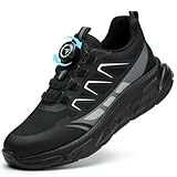 Safety Trainers Men Women Steel Toe Cap Trainers Lightweight Work Safety Shoes Breathable Non Slip Steel Toe Cap Boots Swivel Buckle Shoelaces, Black, 10 UK