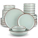 vancasso Dinner Sets, Nymph Jade Plates and Bowls Set, 32-Piece Color Glaze Crockery Set with 10.5in Dinner Plate, 8in Salad Plate, 1340ml Pasta Bowl and 800ml Cereal Bowl