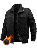 PASUDA Men's Winter Jacket Fleece Lined Coat Warm Cotton Military Jacket Bomber Cargo Coats with Multi Pockets Thermal Thick Windbreaker Jackets For Work Casual Outdoor (Black, L)