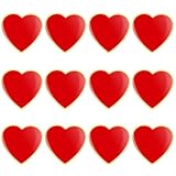 Amosfun 12pcs Red Heart Brooches, Alloy Red Brooch Badge, Decorative Love Heart Lapel Pins for Clothes, Collar, Valentine'S Day, Wedding, Christmas Party Supplies