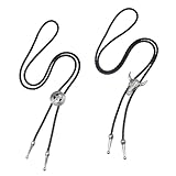 Hioip 2Pcs Leather Tie Necktie Cow Skull Texas Ranger Star Chain, Rodeo Bolo Tie Mens Leather Necklace Adjustable Vintage, Unisex Wild West Theme Cowboy Accessories, Bull Head&Star Buckle Decors