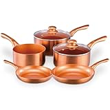 Cermalon 5-Piece Copper Collection Cookware Set-Includes 2X Frying Pans and 3X Saucepans- Ceramic Non-Stick Coating with Metallic Copper Exterior-Compatible for All Types of Hobs-PTFE & PFOA Free