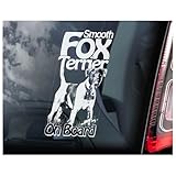 Fox Terrier Car Sticker, Window Sign, Smooth Coat Pet Dog Owner Gift Art Print Decal -V01 (Inside - White Reverse Print)