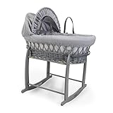 Clair de Lune Waffle Grey Wicker Moses Basket with Grey Deluxe Rocking Stand 68 x 30 cm (Grey)