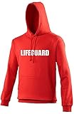 Lifeguard Printed Unisex Hoodie (Red + White Print) (Small)