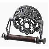 Assorted Collections - Traditional Cast Iron Borough of London WC1 - Vintage Design -Victorian Wall Mounted Toilet loo roll Holder - Paper/Tissue Holder with Hard Wood Loop - Antique Style