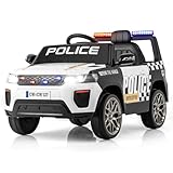 COSTWAY Kids Electric Ride on Police Car, 12V Battery Powered Cop Car with Remote Control, Wireless Connection, Music, Horn, Siren Flashing Lights, for 3-8 Years Old Boys Girls