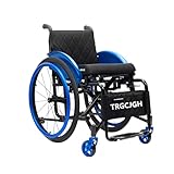 TRGCJGH Lightweight Folding Sports Wheelchair, Aluminum Alloy, Adult Self-propelled Wheelchairs, with Handbrakes and Anti-Tipper(14.9" Seat Width,Blue)