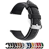 Fullmosa Watch Strap, Genuine Leather Watch Straps with Stainless Metal Clasp, Quick Release Replacement Bands, 14mm 16mm 18mm 19mm 20mm 22mm 24mm, Black