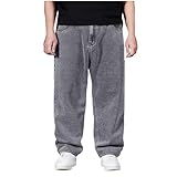 RLEHJN Baggy Jeans Men Wide Leg, Mens Trousers Jeans Solid Color Loose Fit Denim Pants Casual Sports Comfortable Straight Leg Trousers with Pockets Streetwear Size 34-48