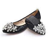 Women's Ballet Flats Foldable Casual Sparkly Rhinestone Wedding Ballerina Shoes Comfort Slip on Walking Flat Shoes