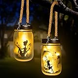 Ecoastal Solar Lights Outdoor Garden Ornaments,Fairy Mason Jar Lantern Decorative LED Light,Waterproof Patio Hanging Lamp Backyard Pathway Lighting,Christmas Birthday Gift for Her