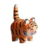 Gupcaqosjw Wooden Carved Tiger | Wooden Handmade Tiger Ornament | Adorable Miniature Small Tiger Sculpture For Animal Tiger Lovers
