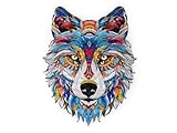Recent Toys Wooden Jigsaw Puzzle Wolf for Adults and Kids.170 Piece puzzle, large size 28 x 36 cm with Unique Shaped pieces. Includes wooden storage gift box and stand.