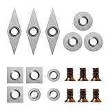 DEEFIINE 18 Pieces Tungsten Carbide Cutters Inserts Set for Wood Lathe Turning Tools Include 11 mm Square with Radius, 12 mm and 8.9 mm Round, 30 x 10 mm Diamond with Pointed Point,6 Pieces Screws