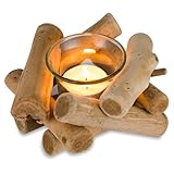 Sziqiqi Rustic Wooden Tea Light Candle Holders with Glass Cup Driftwood Votive Tealight Holder for Farmhouse Wedding Centrepieces Living Room Coffee Table Home Decorations