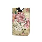 Vintage Shabby Chic Pink Rose Floral Laundry Basket Collapsible Fabric Laundry Hamper Washing Bin Folding Clothes Bag