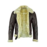 Leatherick Men Brown Aviator Real Goat Skin Leather Shearling Style Vintage Bomber Flying Jacket (M)