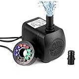 Submersible Water Pump, Shienus 15W 800L/H Fountain Pump with 12 Color LED Light for Fountain Pool Garden Pond Fish Tank Aquarium Water(with Plug)