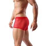 Drelaar Men's Soft Fishnet Transparent Underwear Boxer Shorts Sexy Breathable Trunks Large Red