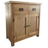 Home Furniture Group Ltd Oakcroft Rustic Extra Small Mini Sideboard – Solid Wood 2 Door 2 Drawer Storage Cabinet – Fully Assembled Unit for Hallway, Living Room or Dining Room