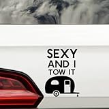 Sexy and I Tow It Funny Car Stickers - Caravan Accessories - Waterproof Decal - Suitcase Stickers - Caravan Gifts - Van Stickers - Motorhome Accessories - Car Decals (Black, 23cm x 18cm (9" x 7.1"))