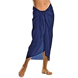 TOSKATOK®Womens Girls Sexy Stylish Beach Cover up Sarong Skirt Dress with Optional Beach Bag and flip Flops Navy