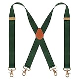 Lollanda Men's Braces with 4 Hook Clips, Hook Braces for Men Trousers Heavy Duty, Men Braces for Trousers X Shape Adjustable Elastic (Army Green)