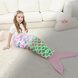 WERNNSAI Mermaid Tail Blanket - Wearable Mermaid Glow in the Dark Blanket for Girls Toddler Soft Flannel Snuggle Throw Mermaid Sleeping Bag for Kids Birthday (110x40cm)