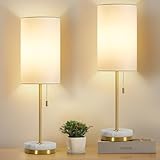 GyroVu Bedside Lamps Set of 2, Minimalist Table Lamp with Pull Chain, Modern Nightstand Lamp with Marble Base, Gold Table Lamp for Bedroom Living Room Office