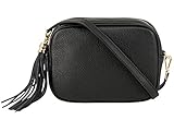 Montte Di Jinne - 100% Made in Italy - Soft Leather Leather Women's Cross Body Bag with Tassel key Ring (Black)
