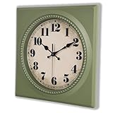 Alarllok Vintage Wall Clock 1950s Style - Retro 50's Mid Century Square Wall Clocks Battery Operated for Kitchen Living Room Home Decor - 12 Inch, Olive Green