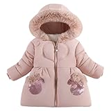 semen Baby Girls Fleece Lined Faux Fur Hooded Padded Outerwear Jacket Winter Warm Thicken Parka Coat Full Zip Snowsuit Overcoat for Toddler Girls 1-5 Years