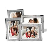 MIVIDE 4PCS 6x4 Photo Frames, Silver Crystal Picture Frames, Glass Picture Frames, Sparkly Photo Frame for Wedding Vertically or Horizontally Display