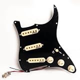 SSS Guitar Prewired Pickguard Loaded Set For Fender Stratocaster ST Style with Wilkinson Alnico 5 Single Coil Pickups, 3 Ply SSS Scratch Plate Guitar Wiring Harness Upgrade Kit (Black)