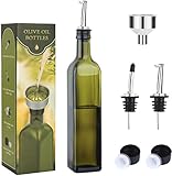 Aozita 17oz Glass Olive Oil Dispenser Bottle - 500ml Oil & Vinegar Cruet with Pourers and Funnel - Olive Oil Carafe Decanter for Kitchen, Green
