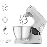 Kenwood Titanium Chef Baker, Kitchen Machine with K-Whisk, Stand Mixer with Kneading Hook, Whisk and 5L Bowl, KVC65.001WH, Power 1400W, White