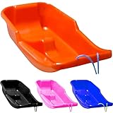 Kids Heavy Duty Snow Sledge - For Kids and Adults, Winter Toboggan Sleigh Sled With Rope | Plastic Ski Board, Pull Strap - Skateboard for Outdoor Snow, Skiing Board, Speeder, High-Performance (Pink)