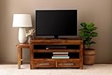 Cube Petit Dark Solid Sheesham Wood Corner TV Stand | Indian Handmade Entertainment Unit for Living Room | Space-Saving Wooden TV Cabinet Furniture
