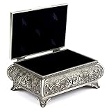 H&S Antique Metal Ring Necklace Jewellery Trinket Display Storage Vintage Box – 3 Rose Top – Metal Jewellery Box