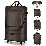 Hanke Expandable Large Suitcase 4 Wheels Lightweight Collapsible,Foldable Suitcases &Travel Bags Hand Luggage Extend 20/24/28 inch Suitcases Duffel Bag Without Telescopic Handle for Men & Women,Coffee