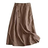 Long Linen Skirts for Women UK - Cotton Linen Casual Ladies Short Skirt - Knee Length Skirt Traight Skirts Summerskirts Long Midiskirts Elasticated Waist Plus Size Boho Clothing Beige