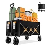 Favoyard 100L Foldable Festival Trolley on Wheels, Garden Wagon Cart with Adjustable Handle and Drink Holder, Portable Camping Trolley Cart for Beach Camping Garden Outdoor Fishing, Black