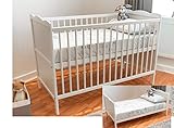 White Wood Baby Cot Bed and Baby Bed Cot Mattress Converts into a Junior Toddler Bed, 3 Possition Mattress Base