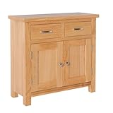 London Oak Mini Sideboard Storage Cabinet with Drawers | Small Solid Wooden Cupboard with Shelf for Dining Room, Living Room or Hallway, Fully Assembled, H:75cm W:75cm D:32cm