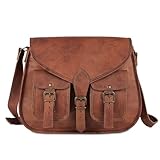 KPL 14 Inch Leather Purse Women Shoulder Bag Crossbody Satchel Ladies Tote Travel Purse Genuine Leather (Tan Brown)