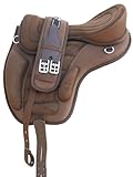 AMAZO All-Purpose Treeless Synthetic English Horse Brown Saddle - 16'' 17'' Sizes - Lightweight & Comfortable - Includes Free Girth & Stirrups (14'')
